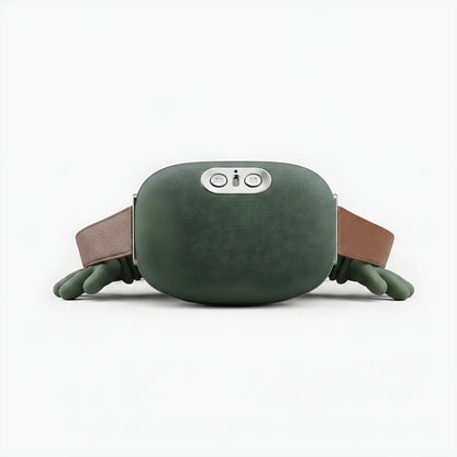 Masajeador de cuello NeckCalm verde con correa de cuero, vista frontal