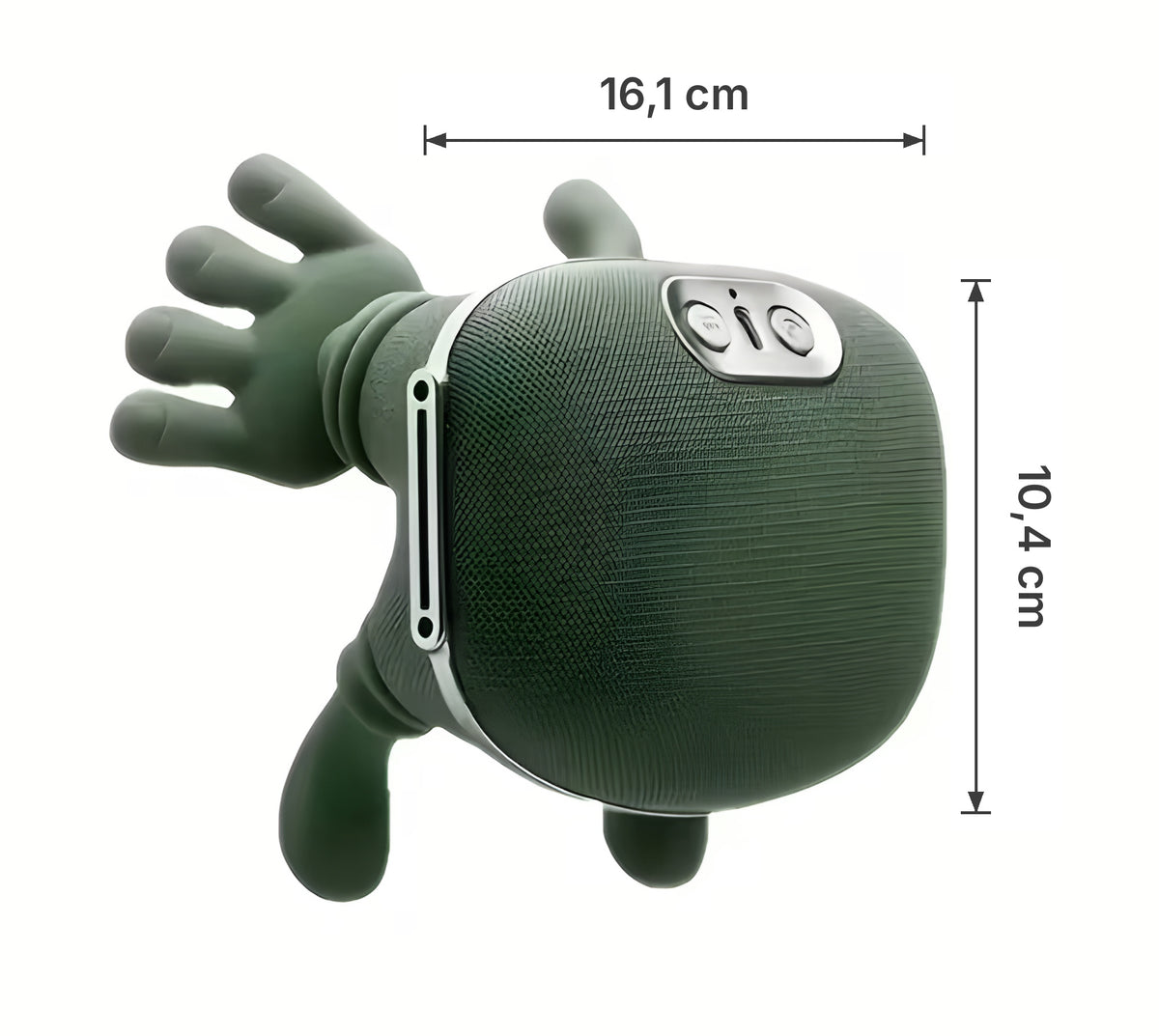 Medidas del masajeador NeckCalm: 16,1 cm de ancho por 10,4 cm de alto